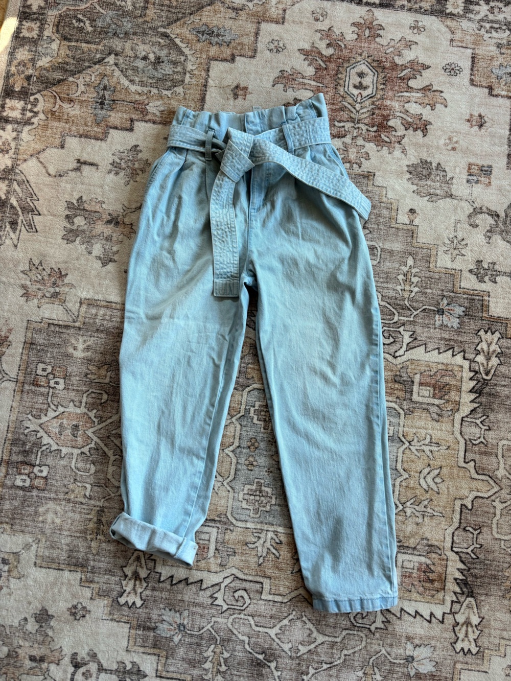 A new day Light Blue High-Rise paper bag Tie-Waist Jeans